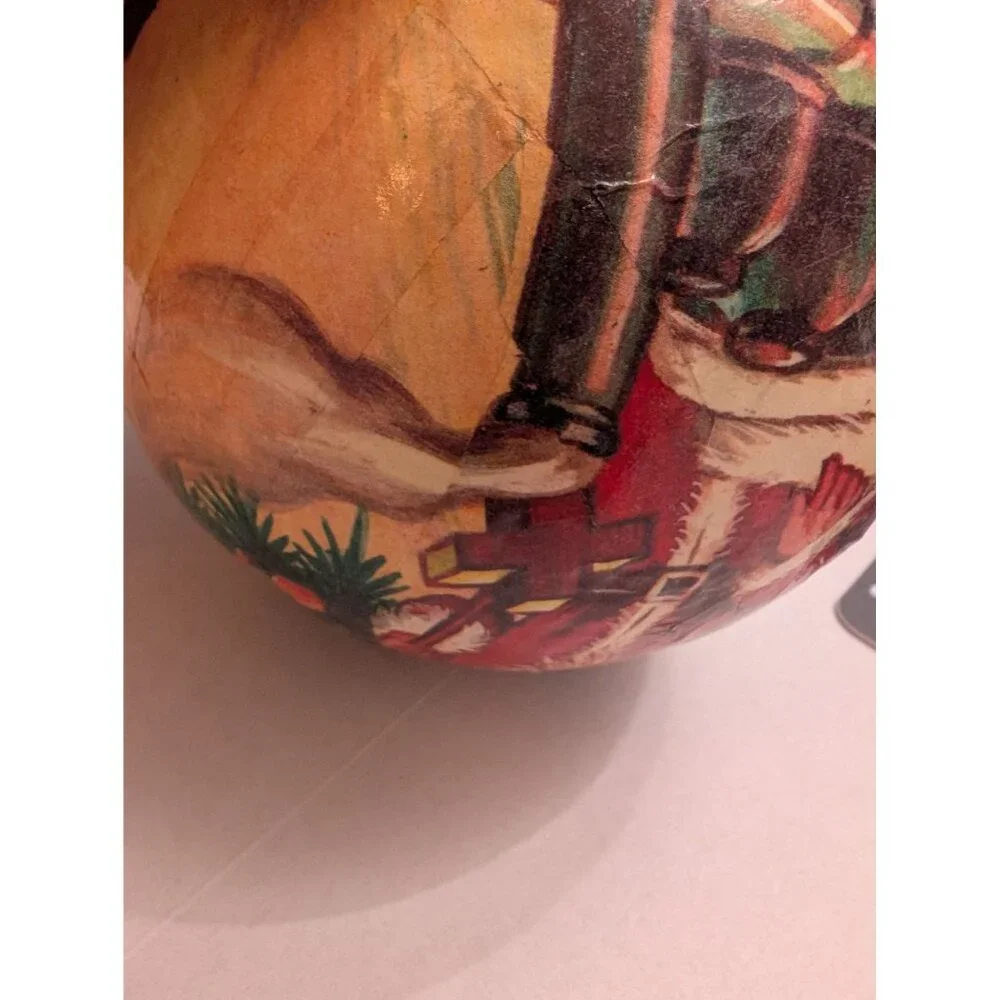 Santa Clause decoupage  large ball ornament Christmas‎ present scene hanging vtg